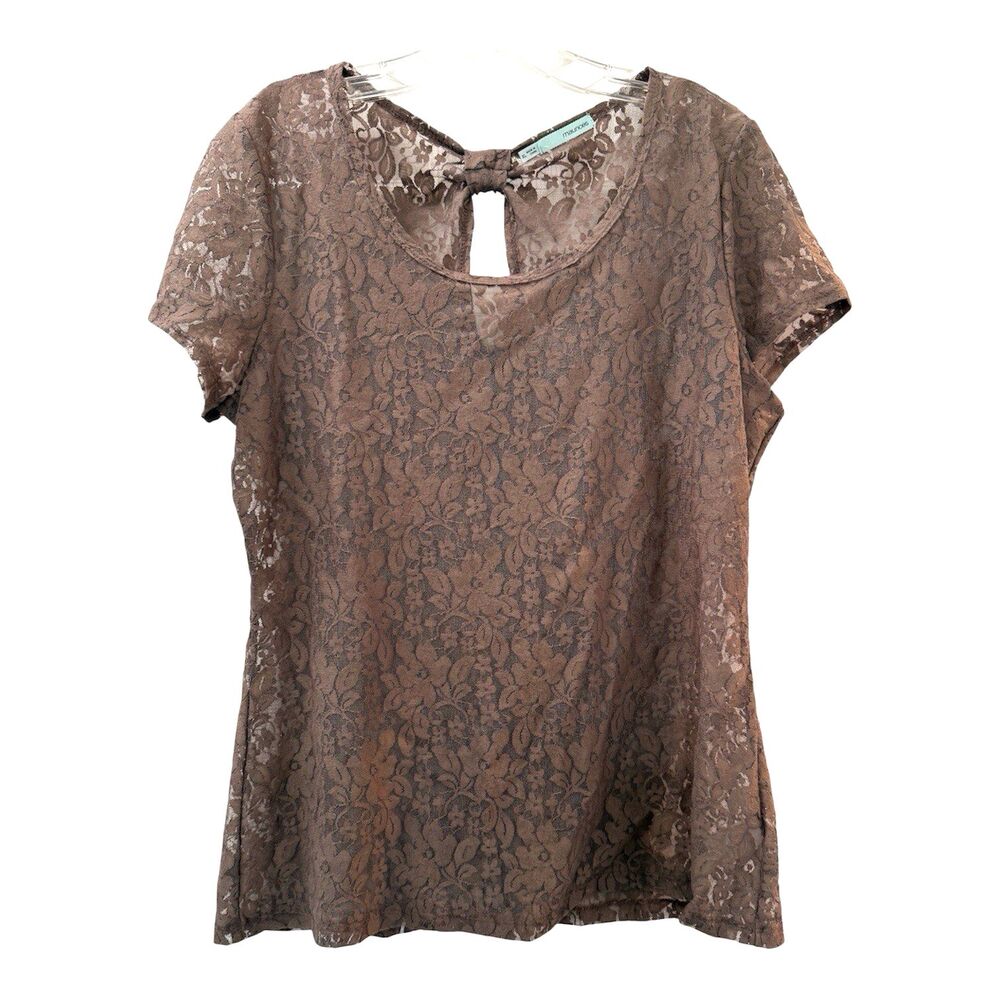 Maurices Lace Tee XL Brown Tan Boho Chic Fairy Romantic Cottagecore Dainty NWOT